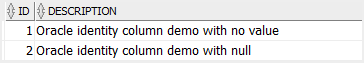 Oracle Identity Column - GENERATED BY DEFAULT ON NULL example