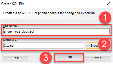 PL/SQL anonymous block - sql developer - create SQL file