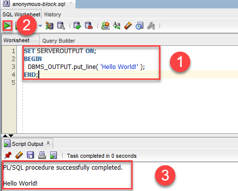 PL/SQL anonymous block - SQL developer - execute PL/SQL Block