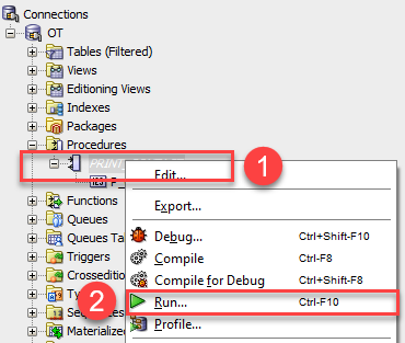 Execute PL/SQL procedure - step 1