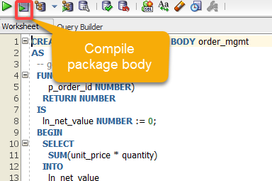 PLSQL Package Body Compile using SQL Developer