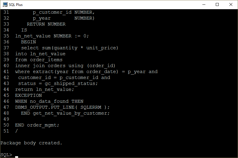 PL/SQL Package Body Compile using SQLPlus