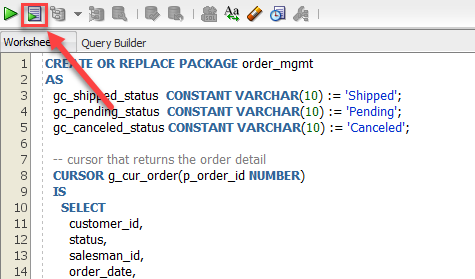 PL/SQL package specification compile using SQL Developer