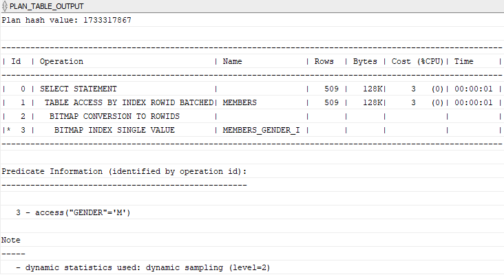 Oracle Bitmap Index Execution Plan