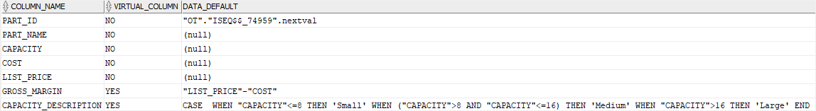 oracle virtual column - check virtual columns