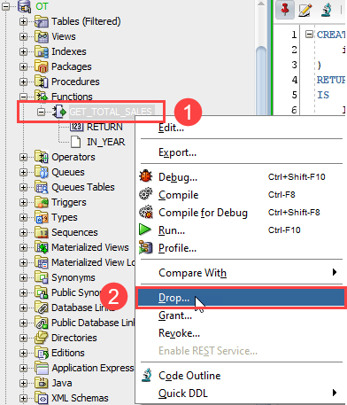 oracle function drop