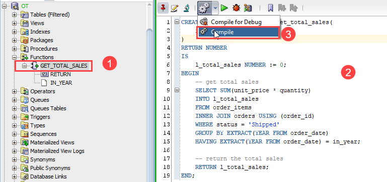 oracle function edit and recompile