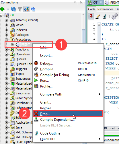 oracle procedure - drop