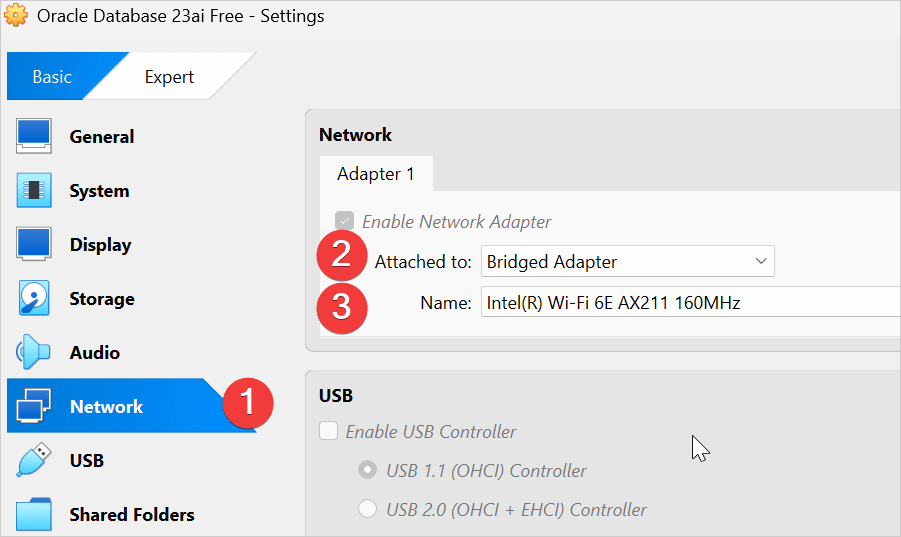 install oracle virtual box - network setting
