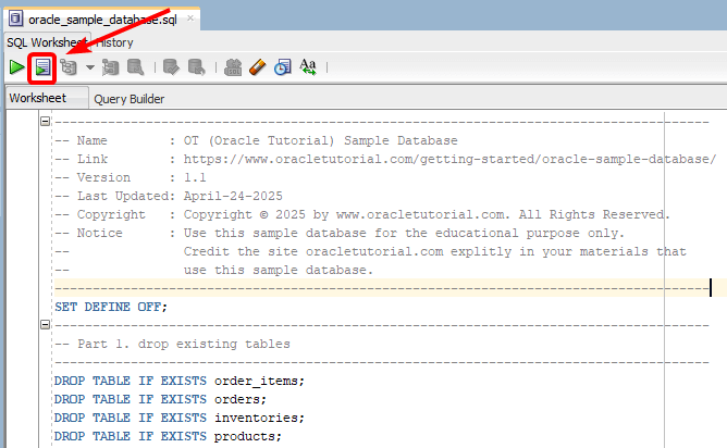 oracle sample database - loading data